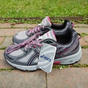 ASICS Gray and Pink Athletic Shoes with Mesh Design
